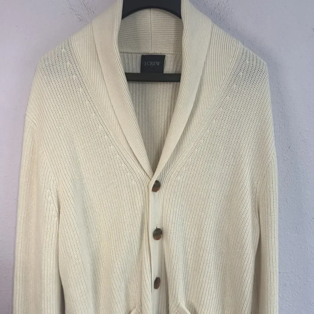 J. Crew Cream Shawl Collar Cardigan Sweater with Buttons and Pockets Size L